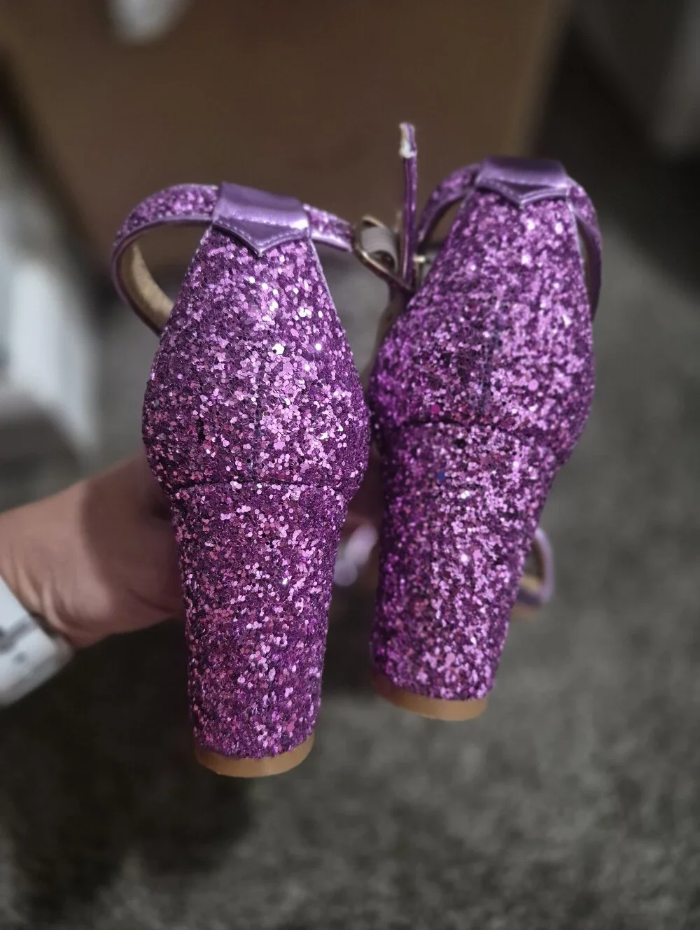Purple Glitter Ankle-Strap Heels 6.5